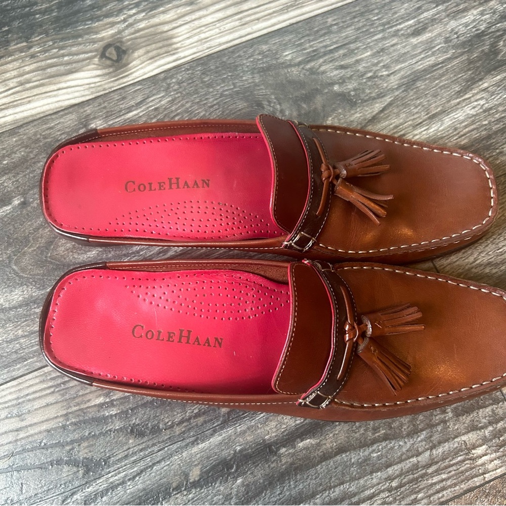 Cole Haan Women’s Brown Leather Slip-On Slide Tassel Loafers Size 9 - Picture 2 of 9